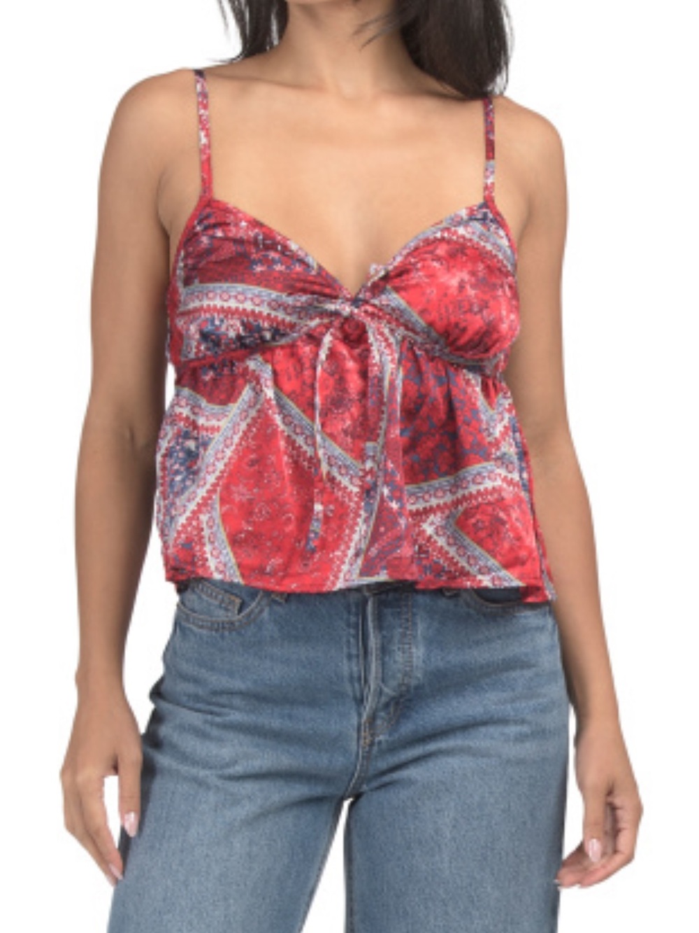 Women’s Red Patchwork Print silky Cami Top